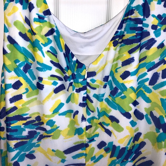 NEW VickyTiel Blue/Green/Yellow Fitted Dress Sz 1x - Picture 4 of 4